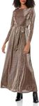 Anne Klein Women's Printed Mesh L/S Maxi Dress, Gold/Pewter, Large