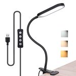 Clip On Reading Light, Dimmable Desk Clamp Lamp with 3 Color Temperature Brightness Adjustable Flexible Gooseneck Eye-care Bed Light for Study, Reading and Relaxing (Black)