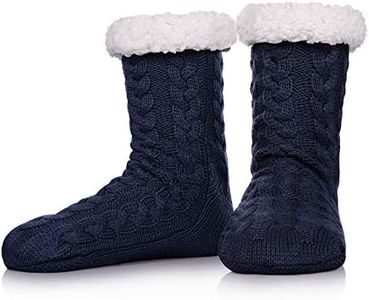 SDBING Men Super Soft Warm Cozy Fuzzy Fleece-Lined Winter Slipper Socks (Dark Blue)