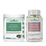 Neuherbs Plant based Hair Biotin 10000 mcg Sesbania -125 g + Hair Skin Vitamins Supplement, Biotin helps for hair growth -60 Capsules | For Men and Women