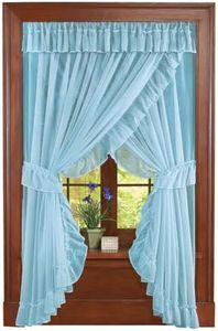 Collections Etc Isabella Ruffled Sheer Fabric Rod Pocket Window Curtain Set, Blue