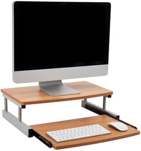 Mind Reader Monitor Stand, Sliding Keyboard Drawer, Laptop, Riser, Office, Wood/Metal, 20" L x 14.75" W x 5.9" H, Brown, Silver