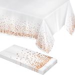 Prestee Rose Gold Plastic Table Cloth Disposable, 4 Pack - 54x108 Inch Rectangle Tablecloths for Wedding and Party - Heavy-Duty, Waterproof Table Covers - Pink and Gold, for Birthday or Fine Dining