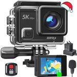 Surfola Action Camera SF430 5K 30FPS, WiFi 40M Waterproof Underwater for Snorkeling, 24MP EIS Touchscreen Helmet, External Mic, Remote Control and Accessories Kit