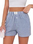 ANRABESS Shorts for Women Casual Summer Plaid Pajama Shorts Soft Elastic Gingham Lounge Sleep Boxers Bottoms Blue White Plaid Medium