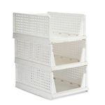 VERAT Plastic Foldable & Stackable Closet Organizers Rack | Drawer, Shelf Storage Container for Home Wardrobe & Cupboard | Pack of 3 (Small)