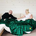 Big Blanket Co Sherpa Stretch Blanket Blue Plaid | Immerse Yourself in The Best Sherpa Blanket | 10 x 10 ft Blanket | Huge Blanket Perfect for The Entire Family | Machine Washable