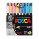 POSCA 1M 0.9-1.3 mm Bullet Shaped Soft Colors | Reversible Tip Markers (Set of 8, Multicolor)