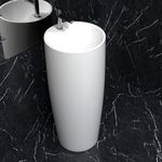 Ceramic Design Pedestal Wash Basin Free Standing Wash Basin Bowl Sink Round For Living Room & Bathrooms 15 x 15 x 34 Inch (White)