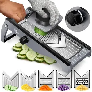 Fullstar 7-in-1 Stainless Steel Mandoline Slicer for Kitchen, Vegetable Slicer, Veggie Chopper & Cheese Grater, Meal Prep Food Storage Container Anti-slip Base & Protective Glove Included - Silver