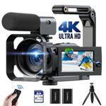 Video Camera Camcorder, 4K 56MP Dual Lens WiFi 3'' 270° Rotatable 16X Digital Zoom Touch Screen Vlogging Camera YouTube Podcast Camera Recorder with 64GB SD Card, Microphone, Remote Control, Tripod