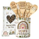 Gifts for Mom, Mothers Day Mom Gifts Ceramic Utensil Holder for Cooking with Wooden Spoons Christmas, Gifts for Mom from Daughter Cooking Tools Kitchen Utensils Set with Wooden Spoons for 6