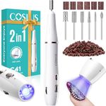 COSLUS C41 Cordless Electric Nail Drill File: 2 in 1 Portable Nail Drill Machine with Lamp for Acrylic and Gel Nails, Professional Efile Manicure Pedicure Set for Home & Salon (White)