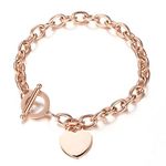 Wang Gao Elegent Love Stainless Steel Link Chain Blank Heart Charms Bracelet for Women Fits 6.27-7.24'' Wrists Toggle Clasp Closure,Rose Gold