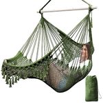 Chihee Hammock Chair Super Large Hanging Chair Soft-Spun Cotton Rope Weaving Chair, Collapsible Strong Metal Spreader Bar Wide Seat Lace Stretch Swing Chair Indoor Outdoor Garden Yard Theme Decoration