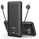 VEGER Portable Charger for iPhone Built in Cables Fast Charging USB C Slim 10000 Power Bank, Wall Plug USB Battery Pack for iPhones, iPad, Samsung More Phones Tablets (Black)
