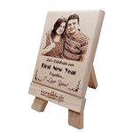 Incredible Gifts India First New Year Gift - Personalized Photo Plaque Gift For Couples (5x4 inches, Wood, Beige)