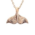 Hawaiian Jewelry by Austaras - Whale Fin Tail Necklace Pendant for Men and Women in Hawaii Style Hypoallergenic 316L Stainless Steel Rose Gold Plated Engraved with Hibiscus Flower and Expandable Chain