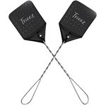 Trieez 2 Pack Sturdy Leather Fly Swatter - 17.5” Heavy Duty Flyswatter with Durable Metal Handle, Rustic Bug Swatter for Flies, Bees, and More - Black