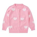 Lilhowcy Baby Girls Heart Design Crew Neck Knitwear Button Cardigan Sweaters Casual Cute Outerwear (Pink,Size110,3-4Y)