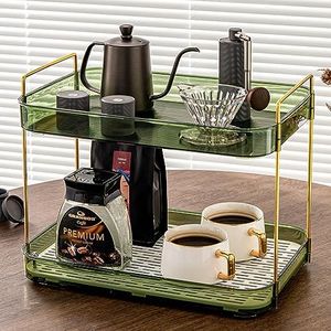 Coffee Bar Accessories,Coffee Station Organizers,Large Capacity Storage with Drain Board,Whisky Tray,Mug Tea Cup Holder Coffee Bar Organizer,Retro Green