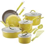 Rachael Ray Cucina Nonstick Cookware Pots and Pans Set, 12 Piece, Lemongrass Green