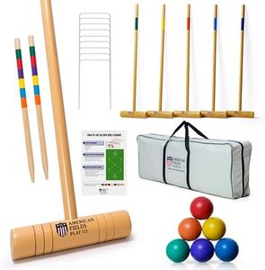 AMERICAN FIELDS PLAY CO. Premium Croquet Set for Adults – Deluxe Croquet Sets for Families with 35'' Wooden Mallets, Polymer Balls, Carrying Bag – Classic Outdoor Game and Lawn Play