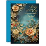 Beautiful Gold Birthday Cards for Husband - Wonderful Golden Flowers - Elegant Traditional Pretty Birthday Card for Husband from Wife, A5 Partner Gorgeous Greeting Cards Gift