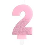 Pink 2nd Birthday Candles, Pink Number 2 Candles Frozen Cake Decorations, Pink Frozen Party Candles, Glitter Pink Candle Cake Topper for Girls Boys Birthday Party Decor Wedding Anniversary Supplies