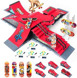 RNGODO Fingerboard Skatepark Skate Park Kit, 6-in-1 Finger Skateboard Ramp Set Ultimate Parks Training Props with 6 Finger Skateboard 6 Finger Deck & Display Holder Finger Skate Toys for Kids Gifts