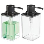 mDesign Set of 2 Bathroom Soap Pump — Stylish Soap Dispenser Pump for Bathroom Sink — Handwash Dispenser for The Bathroom or Kitchen — Clear/Black