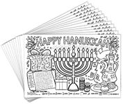 Tiny Expressions – Hanukkah Placemats for Kids (Pack of 12 Hanukkah Placemats) | Menorah Coloring Activity Place Mats for Kids Table | Disposable Bulk Bundle Set (12 Paper Placemats)