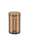 Mr. Bin Stainless Steel Dustbin | Gold Pedal Bin with Plastic Bucket and Lid | SS 202 7" x 11" Garbage Bin | Step-On Trash Can | Round Shape Dustbin for Home, Bathroom, Kitchen & Office | 5 Liter |