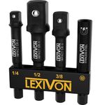 LEXIVON Impact Socket Adapter Set | 1/4-Inch to 1/4, 3/8, 1/2, Drive | Includes Magnetic Bit & Holder/Organizer Rack (LX-104)