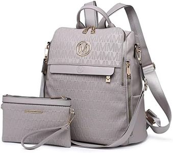 MKP COLLECTION Women Fashion Backpack Purse PU Leather Convertible Medium Ladies Rucksack Travel Shoulder Bags Handbag and 2Pcs, Grey, Medium, Backpacks