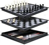 Large 3 in 1 Magnetic Chess Checkers and Backgammon Set for Adults and Kids - Travel Chess Set with Folding Chess Board