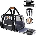 Lekereise Cat Carrier Soft Sided Pet Carrier Airline Approved Foldable and Breathable Small Dog Carrier with 2 Extra Bag for Puppies, Cats, Rabits up to 15 Lbs, Striped