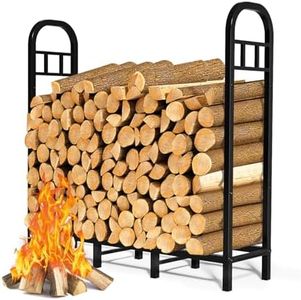 GREENER 4FT Firewood Rack Outdoor Heavy Duty Wood Rack for Firewood Indoor Log Holder for Fireplace, Fire Wood Holder Metal Lumber Storage Carrier Firewood Log Rack Stand Stacker for Patio Porch Black