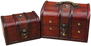 Coolrunner 2pcs Antique Vintage Wooden Box Stamp Flower Small Metal Lock Jewelry Treasure Chest Handmade Retro Wood Organizer Case Box (1)