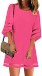 LookbookStore Spring Dresses for Women 2024 Wedding Guest 3/4 Sleeve Dress Trendy Hot Pink Bell Sleeve Dress Spring Hot Pink Dress 2024 Spring Dresses with Sleeves Size M Size 8 10