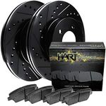 Hart Brakes Front Brake Rotors Black Drilled Slotted Ceramic Pads Compatible For 1985-1997 Dodge B150, B1500, B250, D100, D150, Ramcharger