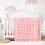 Cloele 3 Pieces Crib Bedding Set for Girls Standard Size Baby Bedding Set - Solid Seersucker Ruffle Quilt Set Includes Comforter Fitted Sheet Crib Skirt - Girls Pink Ruffled Nursery Set Baby Crib Set