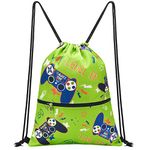 Video Game Drawstring Backpack - Drawstring Bags for Boys Kids Swim Bag for Beach Swim Swimming Pool School Draw String Bags with Zippered Pocket Waterproof Sports Gym Bag