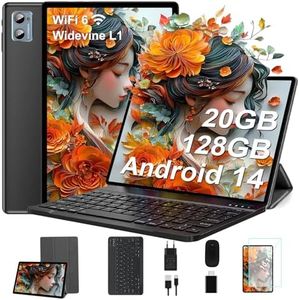 2025 Latest Tablet 10 Inch with Widevine L1, Android 14 Tablet, 20GB RAM + 128GB ROM (TF 1TB), Octa-Core 1.8GHz, WiFi 6, 6000mAh, Bluetooth 5.0, 1280 x 800, 8MP + 5MP, Tablet with Keyboard and Mouse,
