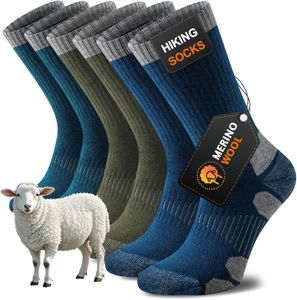 Niorasen Merino Wool Hiking Socks, Thick Cushioned Crew, 3 Pairs Unisex