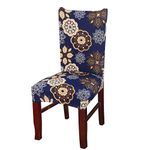 Styleys Polyester Blend Stretch Removable Washable Elastic Short Dining Chair Seat Cover Protector Slipcover ( D08 Blue Geometry Flower)