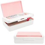 Pencil Box for Office School Supplies Storage Box,Double Layer Large Capacity Pencil Boxes,Plastic Crayon Box with Snap-Tight Lid,Stackable Storage Organizer Box for Gel Pens Hard Pencil Case (Pink)