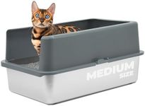 iPrimio Stainless Steel Cat Litter Box with Enclosure - High-Sided Metal Litter Box for Large Cats - Easy to Clean, Rust-Resistant, and Durable - XL Stainless Steel Litter Box - 23.5 x 15.5 x 6 inches