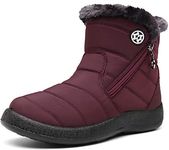 Gaatpot Women Winter Warm Snow Boots Ladies Slip On Water-resistant Outdoor Fur Lined Ankle Booties Shoes Tibetan Red Size 9 UK /265(43) CN