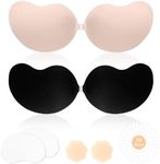 Awant Strapless Sticky Bra Invisible Push up Sticky Boobs Stick on Bras Adhesive Bra Backless Bra for Backless Dress for Women with Nipple Covers 2 Pairs (Cup Band A,Beige and Black)